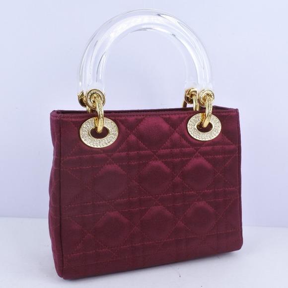 Christian Dior Lady Dior Mini Satin Plastic Handbag Bordeaux - Picture 3 of 7